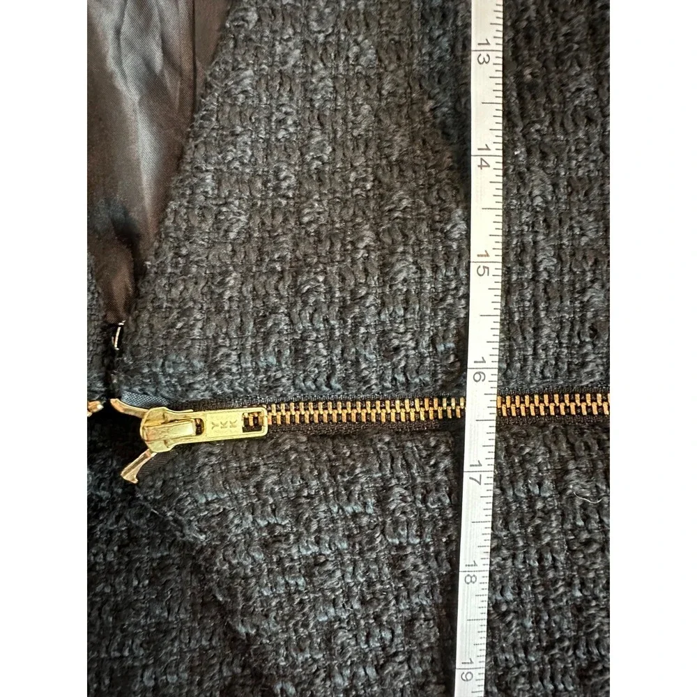 GIANNI BINI Women's L Black Tweed Cocktail Jacket with Edgy Gold Zipper Details - Picture 11 of 13